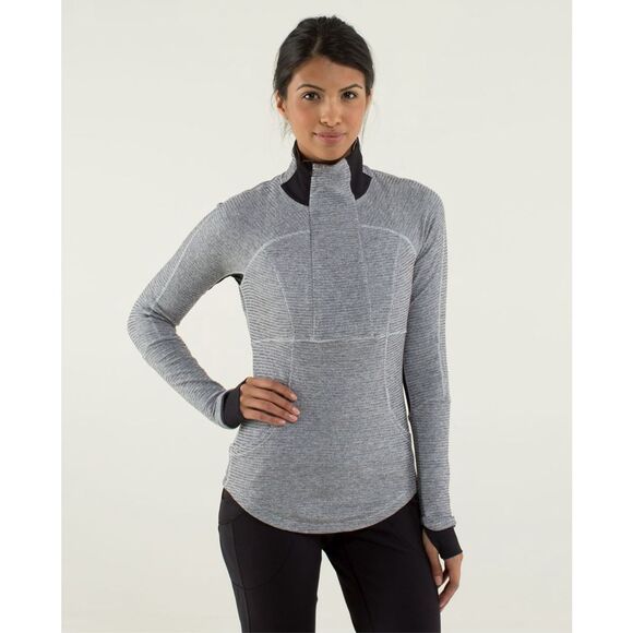 Lululemon Base Runner 1/2 Zip Mini Check Pique Heathered Black White Size 8 - Picture 1 of 8